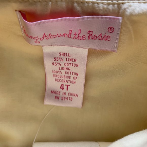 RING AROUND THE ROSIE GIRLS YELLOW HAND EMBROIDERED LINEN COAT DRESS SIZE 4T - Picture 7 of 9